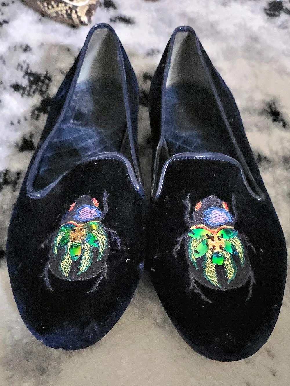 Tory Burch Easton Velvet Loafer Flats Black & Blue EU 38